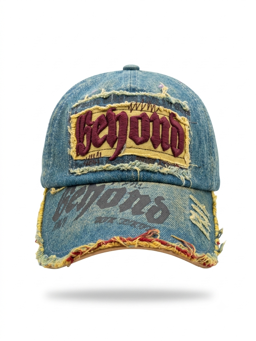 Beyond Premium Vintage Denim Cap – Distressed Embroidered Adjustable Unisex Baseball Cap | Retro Streetwear Collection