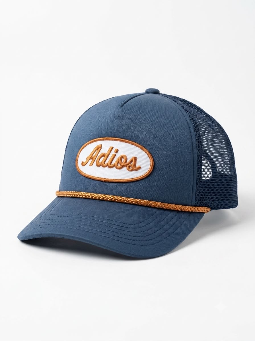 Adios Premium Navy Blue Trucker Cap | Breathable Mesh Snapback