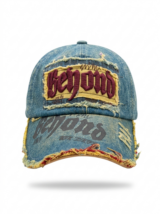 Beyond Premium Vintage Denim Cap – Distressed Embroidered Adjustable Unisex Baseball Cap | Retro Streetwear Collection
