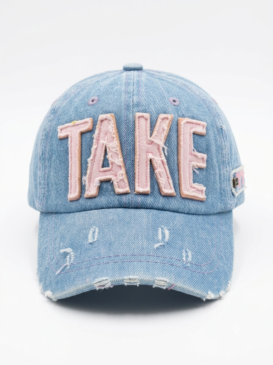 TAKE Premium Vintage Denim Cap – Light Blue | Distressed Embroidered Adjustable Unisex Baseball Cap