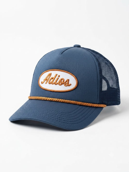 Adios Premium Navy Blue Trucker Cap | Breathable Mesh Snapback